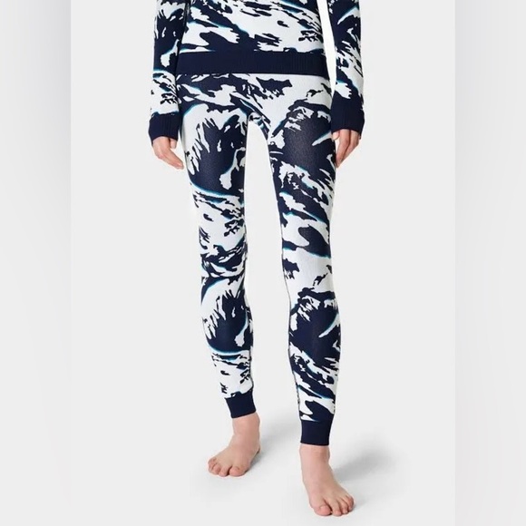 NWT Sweaty Betty Women’s Peaks Ski Base Layer Seamless Leggings Jacquard Blue XS - Picture 2 of 15